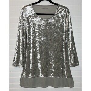 Coldwater Creek Shine Velvet Gray Chiffon Bottom Tunic blouse top Medium